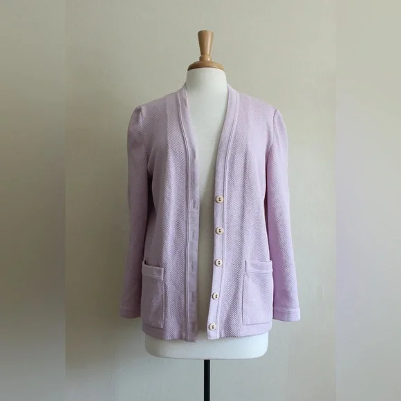 Vintage 70s Castleberry Albrechts Lavender Purple Dacron Textured Cardigan - Picture 2 of 10